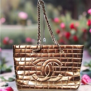 CHANEL Gold Quilted Tote Bag